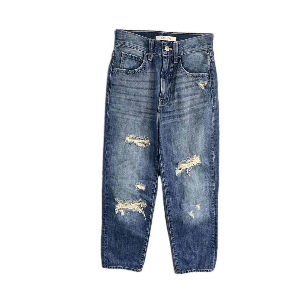 Willow +root Women's Jeans 23 The Vintage Dad Jeans Blue Distressed Relaxed